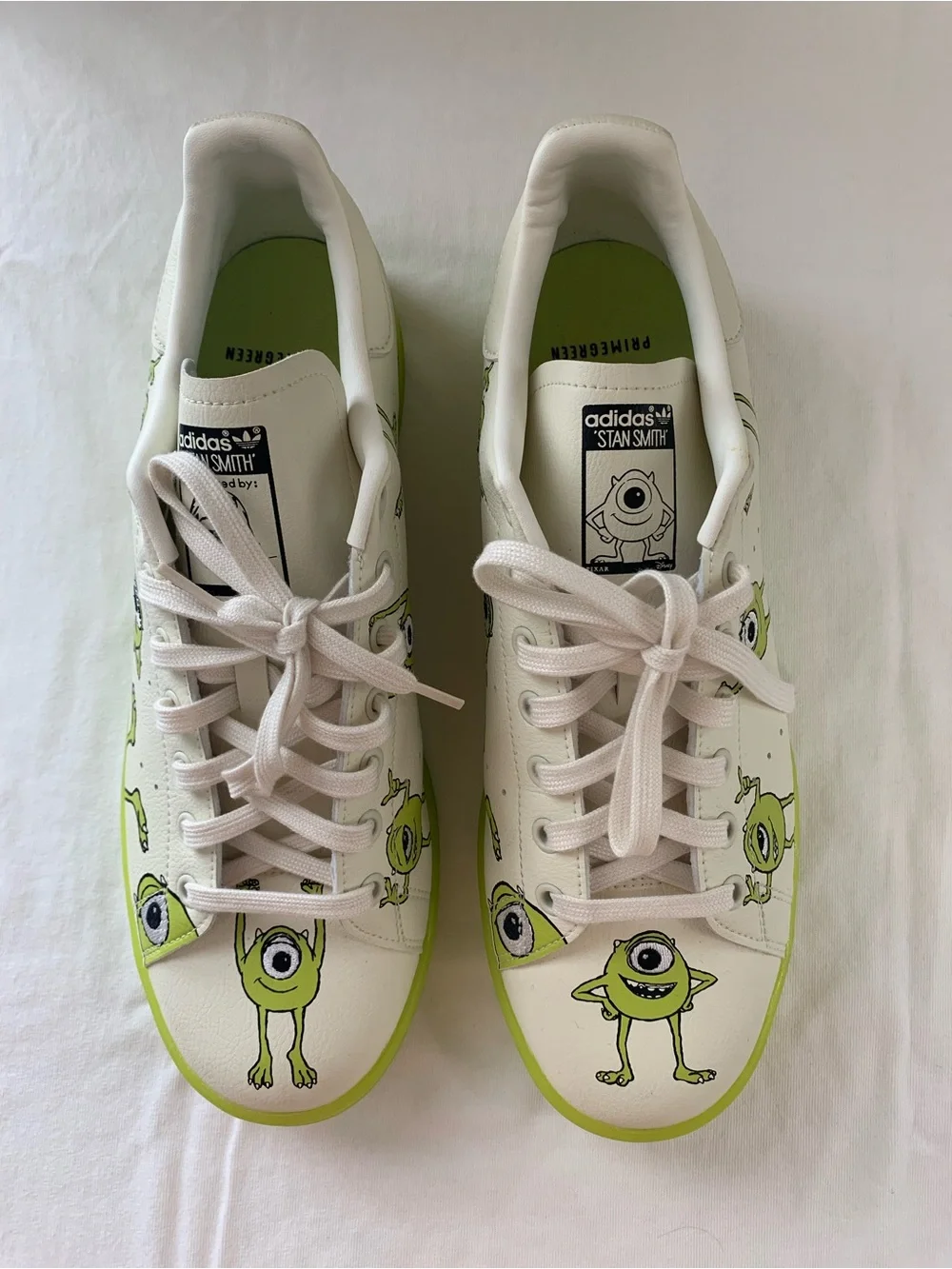 adidas White Sneakers with Neon Green Monster Graphics